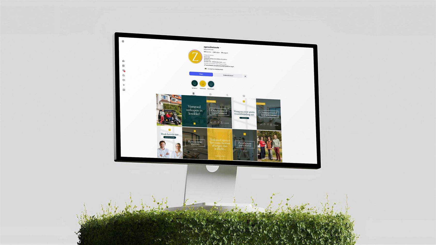 Het Instagram-profiel van Agence Het Zoute op een desktop